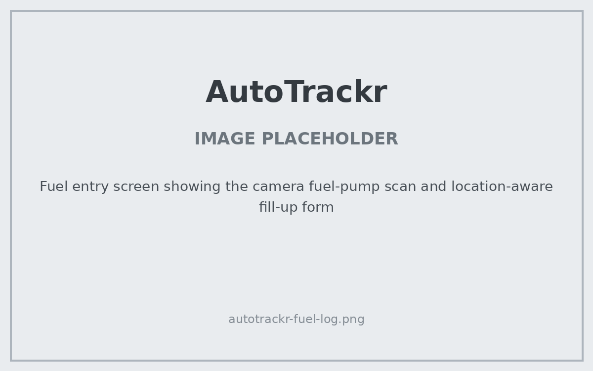 PLACEHOLDER: Fuel entry screen showing the camera fuel-pump scan and location-aware fill-up form