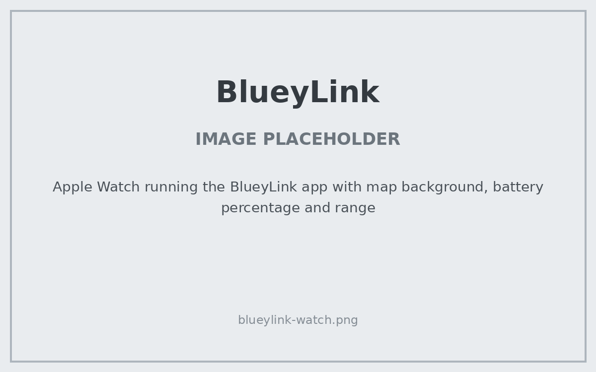 PLACEHOLDER: Apple Watch running the BlueyLink app with map background, battery percentage and range