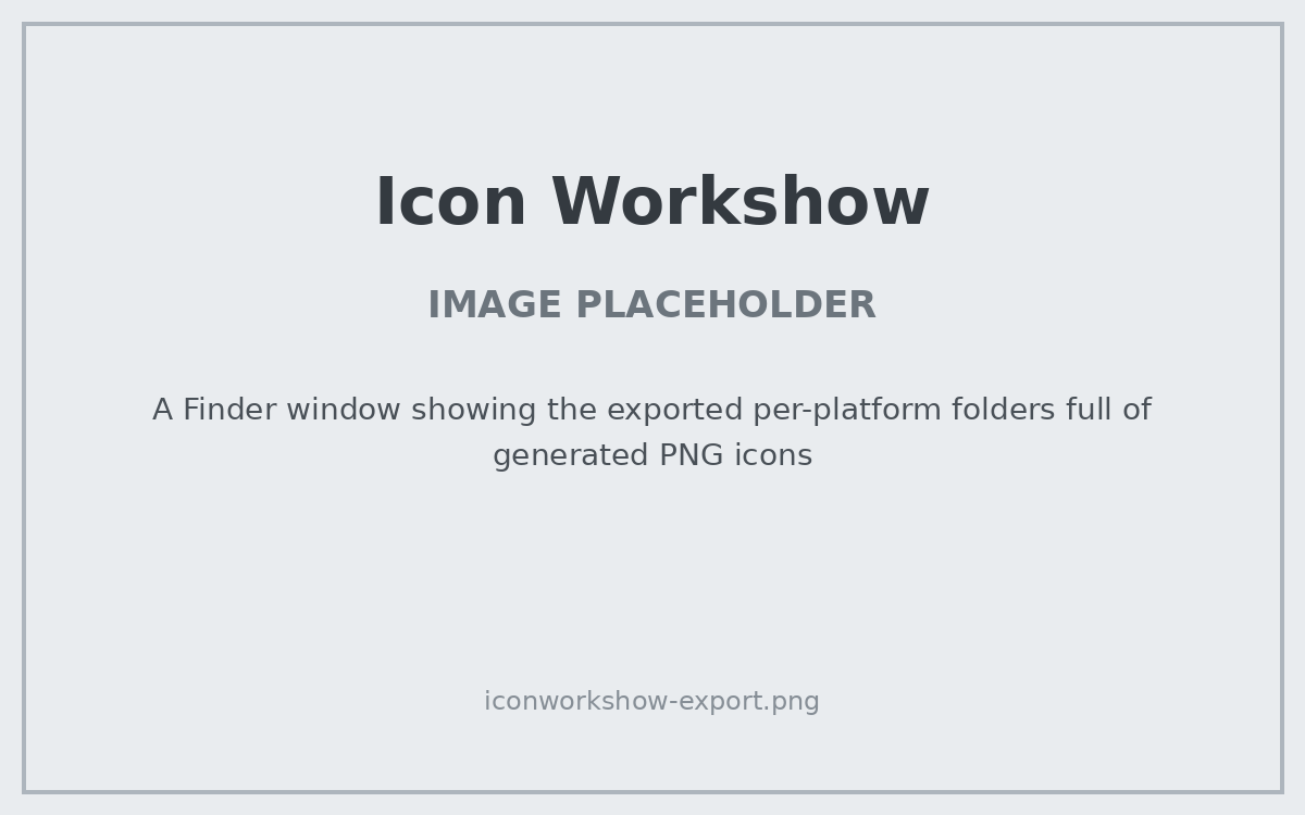 PLACEHOLDER: A Finder window showing the exported per-platform folders full of generated PNG icons