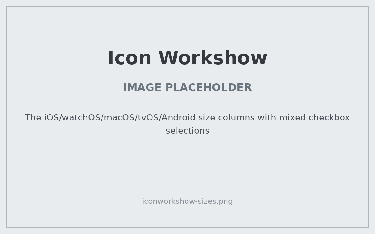 PLACEHOLDER: The iOS/watchOS/macOS/tvOS/Android size columns with mixed checkbox selections